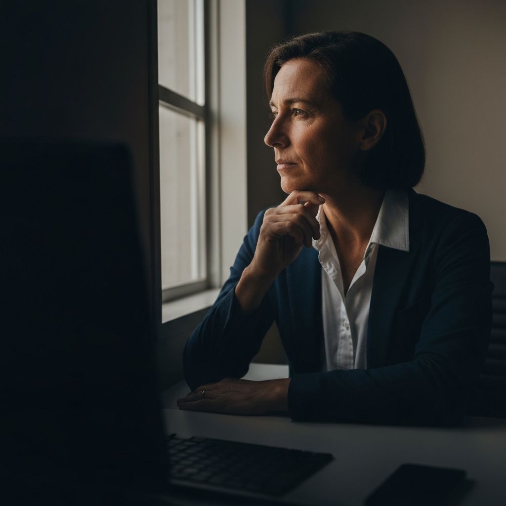Contemplative business owner